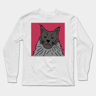 Maine Coon Cat Portrait with Background in Viva Magenta Long Sleeve T-Shirt